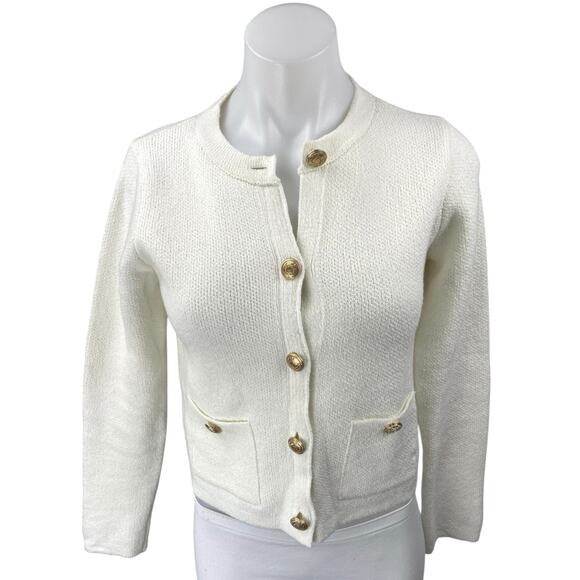 Zara White Button Down Pockets Long Sleeve Knit Cardigan Sweater Jacket Top Sz S - Picture 1 of 4